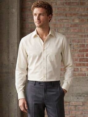 Brooks Brothers Cream Button-Front Dress‎ Shirt Sz 17-35 100% Supima Cotton